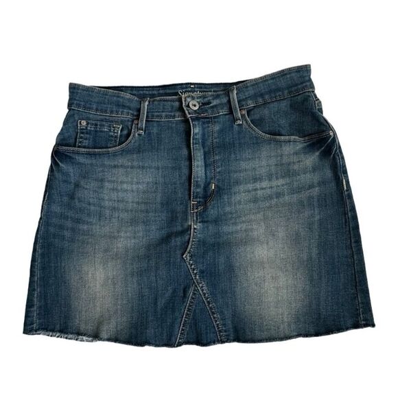 Levis Signature High Rise Denim Skirt Boho Distressed SZ 6 - Picture 12 of 12